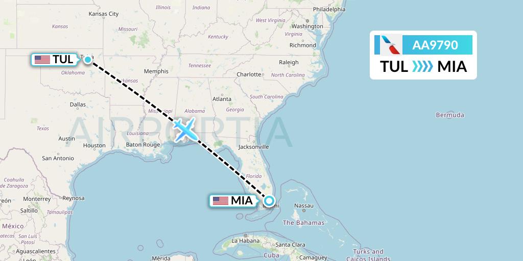 AA9790 American Airlines Flight Map: Tulsa to Miami