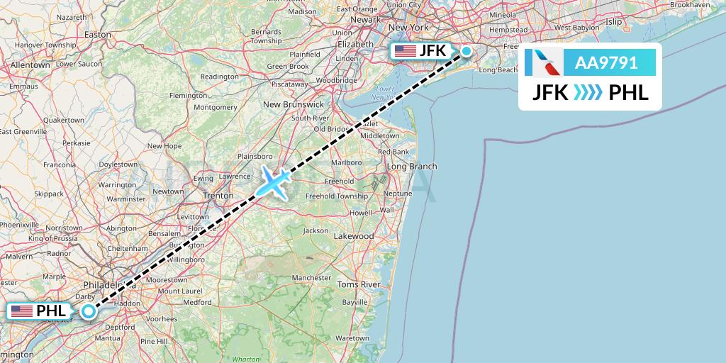 AA9791 American Airlines Flight Map: New York to Philadelphia