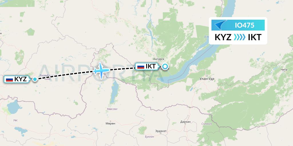 IO475 IrAero Flight Map: Kyzyl to Irkutsk