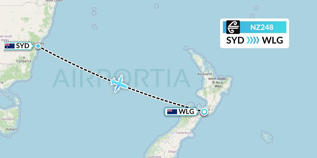 NZ248 Air New Zealand Flight Map: Sydney to Wellington