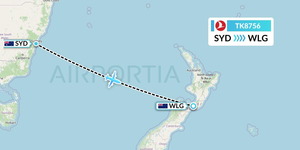 TK8756 Turkish Airlines Flight Map: Sydney to Wellington
