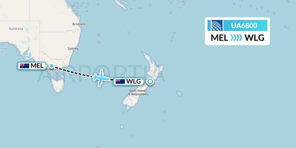 UA6800 United Airlines Flight Map: Melbourne to Wellington