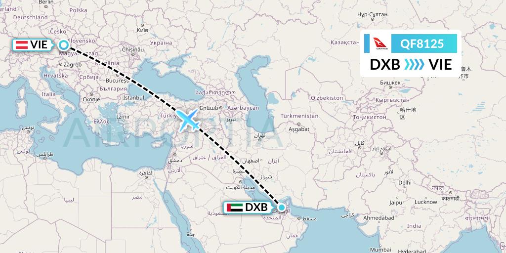QF8125 Qantas Flight Map: Dubai to Vienna