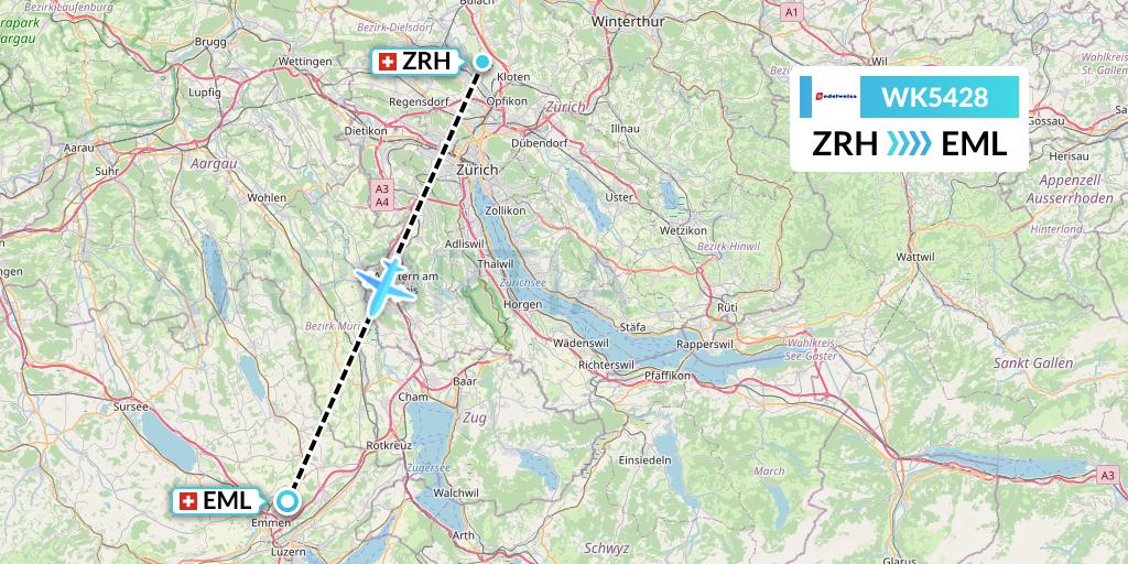 WK5428 Edelweiss Air Flight Map: Zurich to Luzern