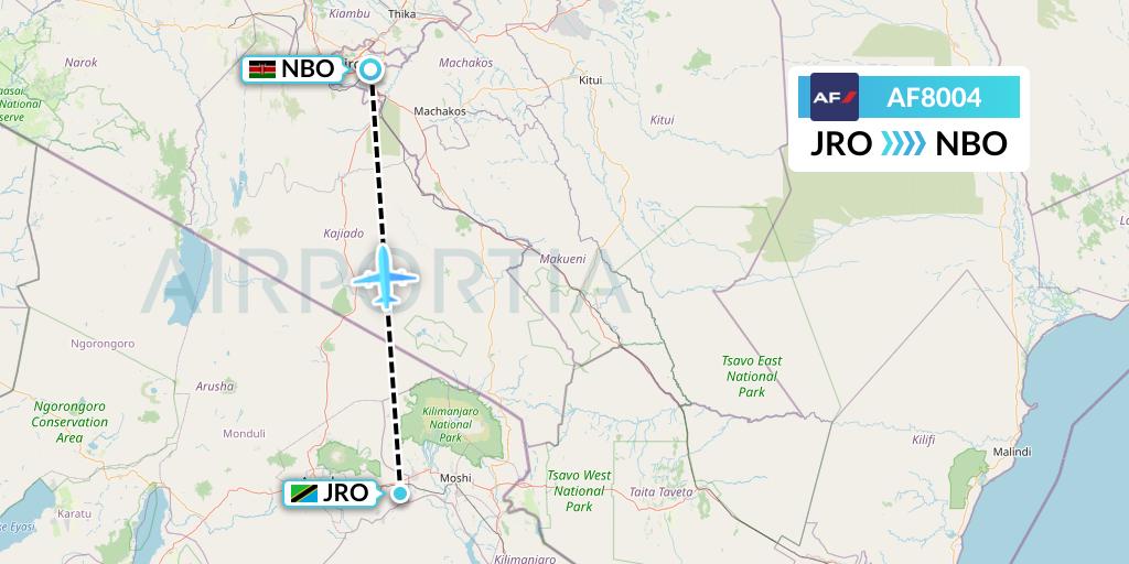AF8004 Air France Flight Map: Kilimanjaro to Nairobi