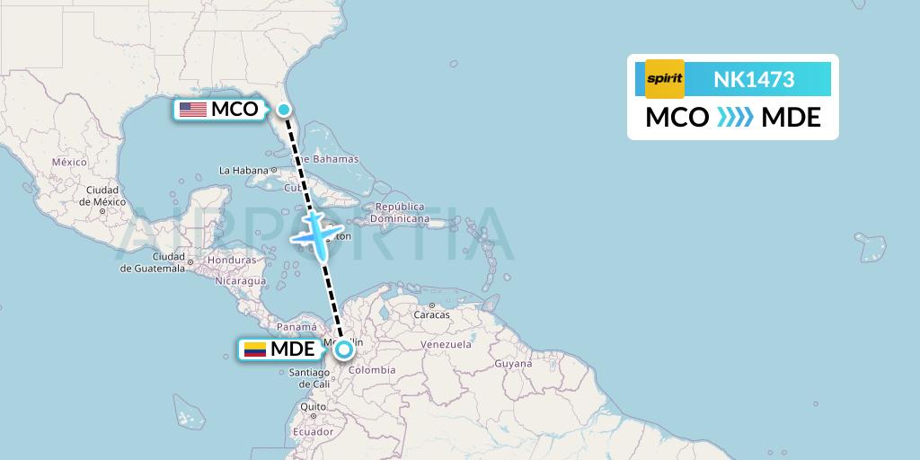 NK1473 Spirit Airlines Flight Map: Orlando to Medellin