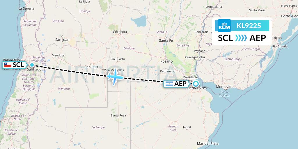 KL9225 KLM Flight Map: Santiago to Buenos Aires