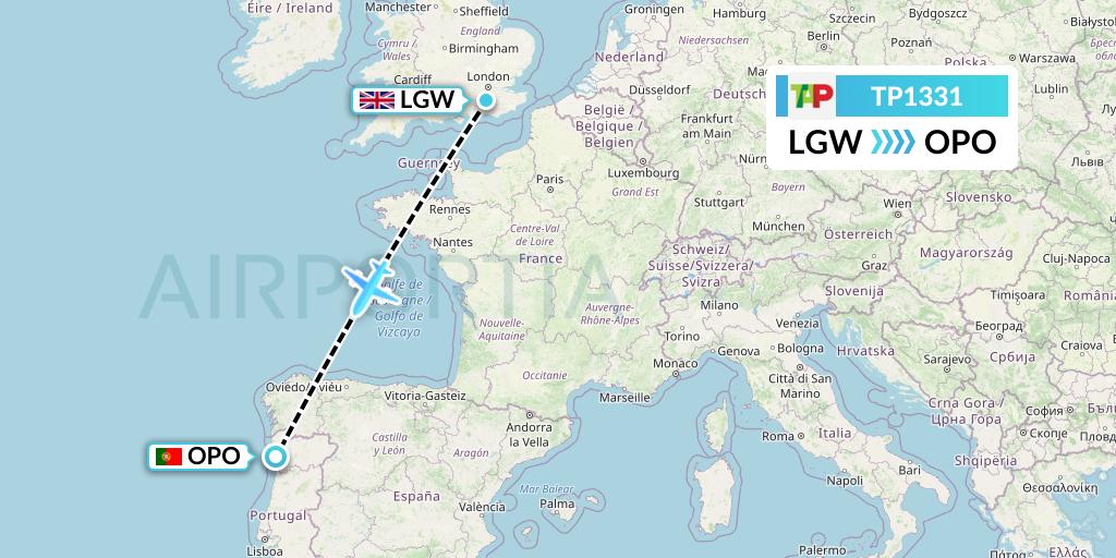TP1331 TAP Portugal Flight Map: London to Porto