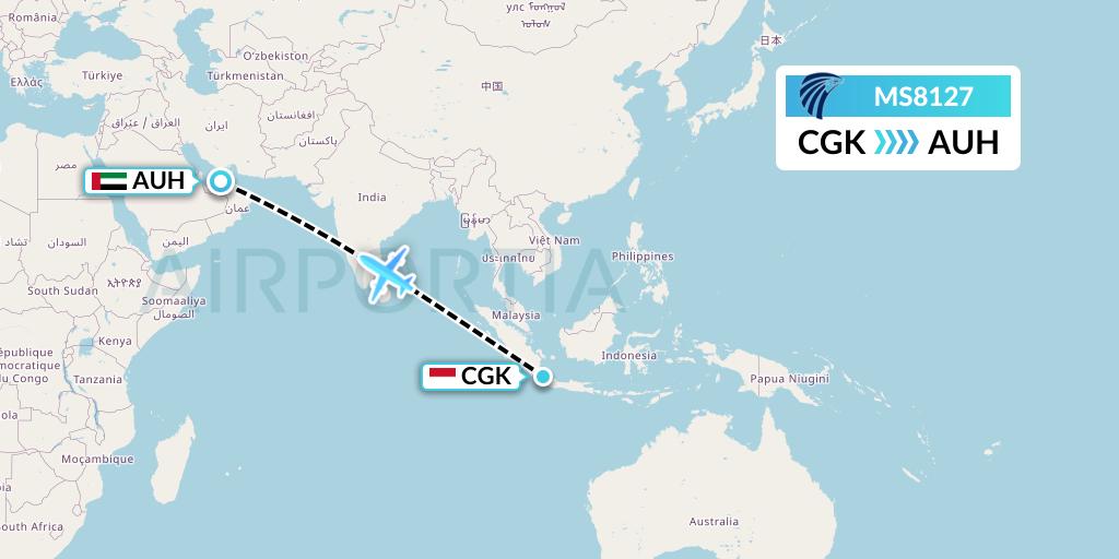 MS8127 EgyptAir Flight Map: Jakarta to Abu Dhabi