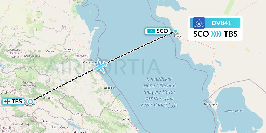 DV841 SCAT Flight Map: Aktau to Tbilisi