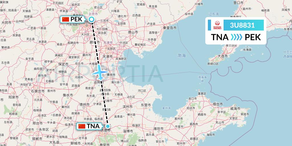 3U8831 Sichuan Airlines Flight Map: Jinan to Beijing