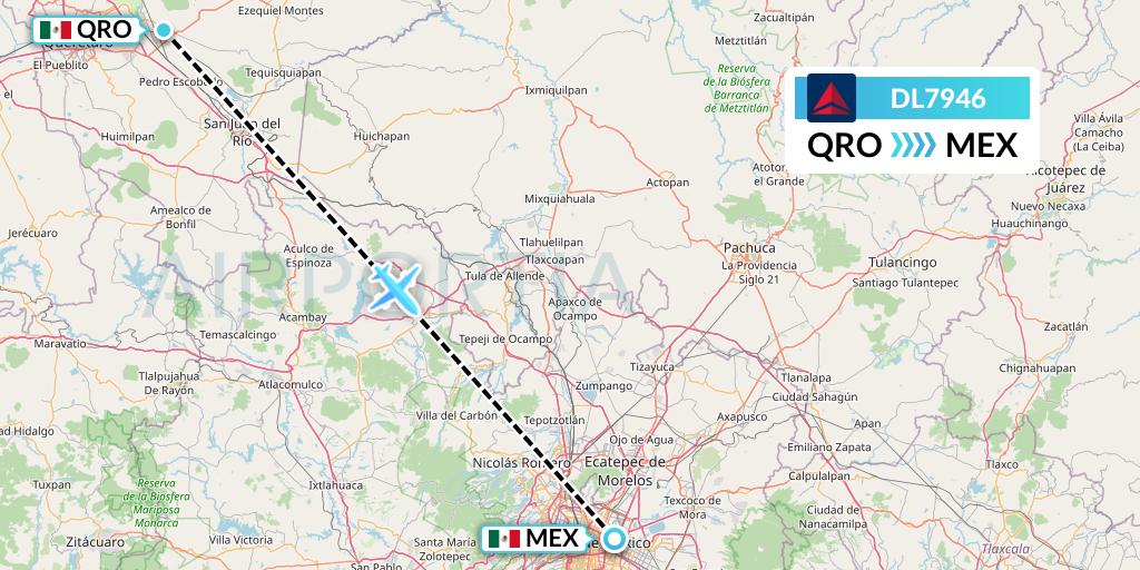 DL7946 Delta Air Lines Flight Map: Queretaro to Mexico City