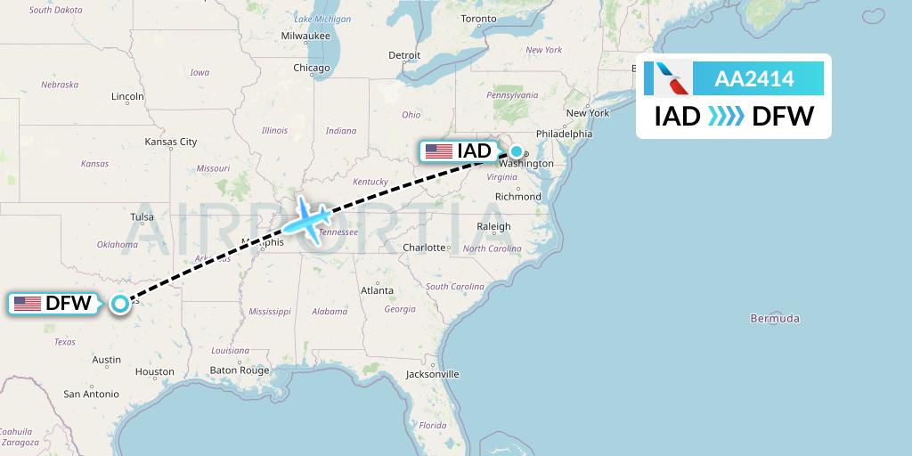 AA2414 American Airlines Flight Map: Washington to Dallas