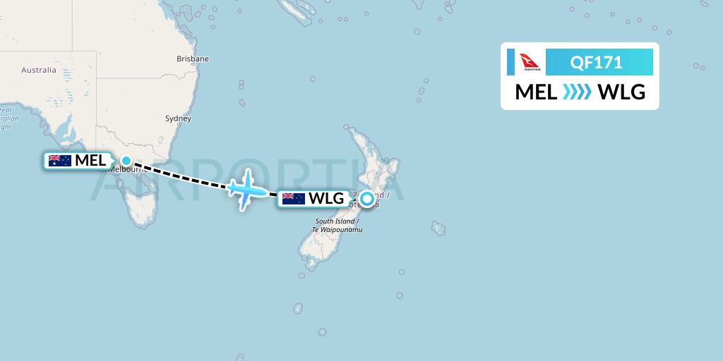 QF171 Qantas Flight Map: Melbourne to Wellington