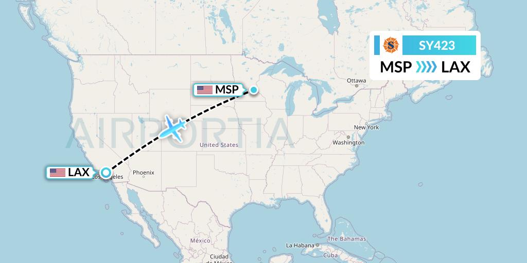 SY423 Sun Country Airlines Flight Map: Minneapolis to Los Angeles