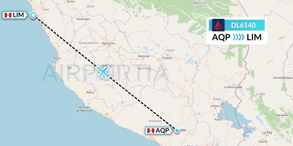 DL6140 Delta Air Lines Flight Map: Arequipa to Lima