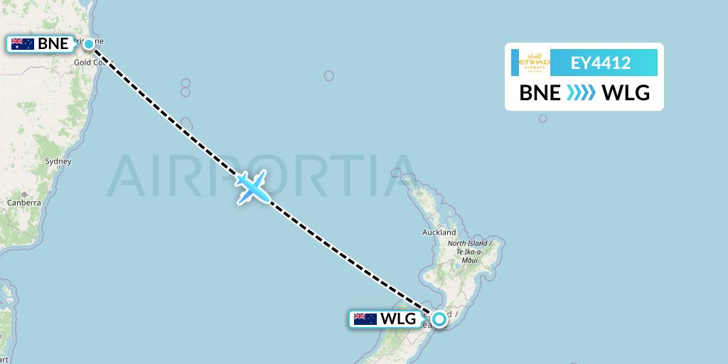 EY4412 Etihad Airways Flight Map: Brisbane to Wellington
