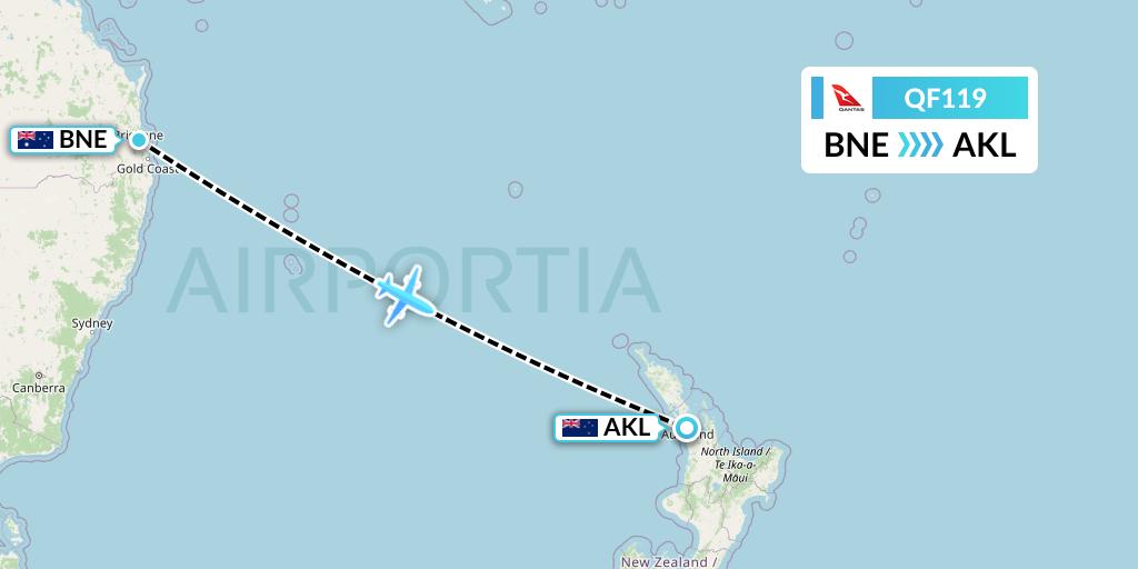 QF119 Qantas Flight Map: Brisbane to Auckland