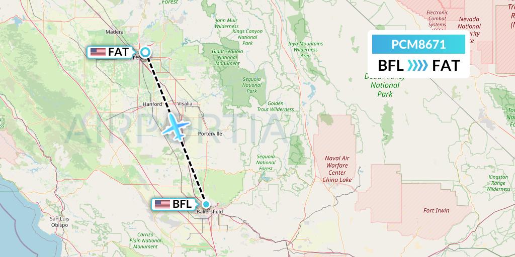 PCM8671 Westair Industries Flight Map: Bakersfield to Fresno