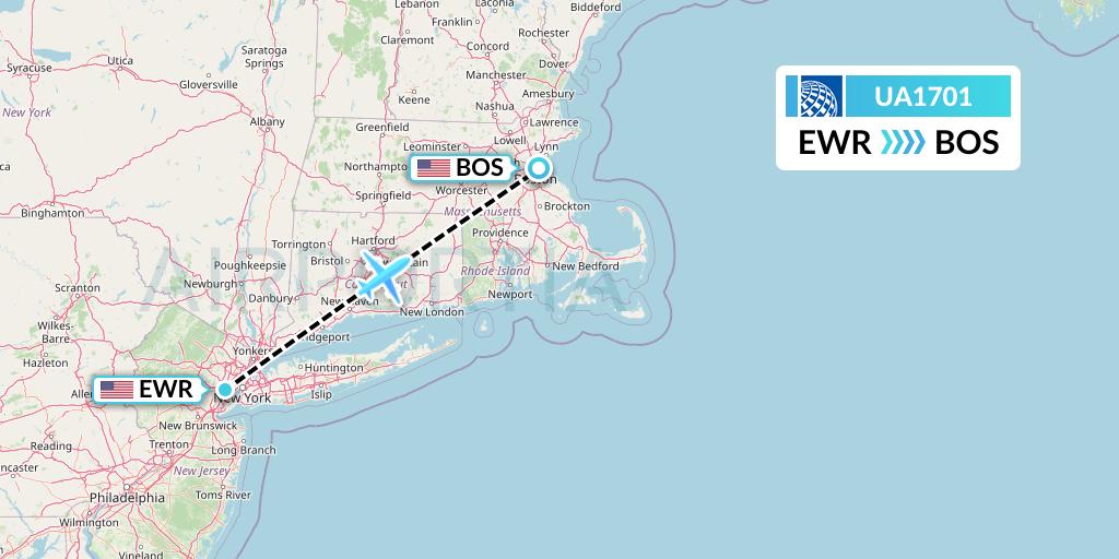 UA1701 United Airlines Flight Map: New York to Boston