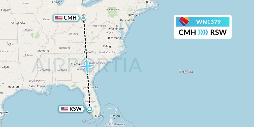 WN1379 Southwest Airlines Flight Map: Columbus to Fort Myers