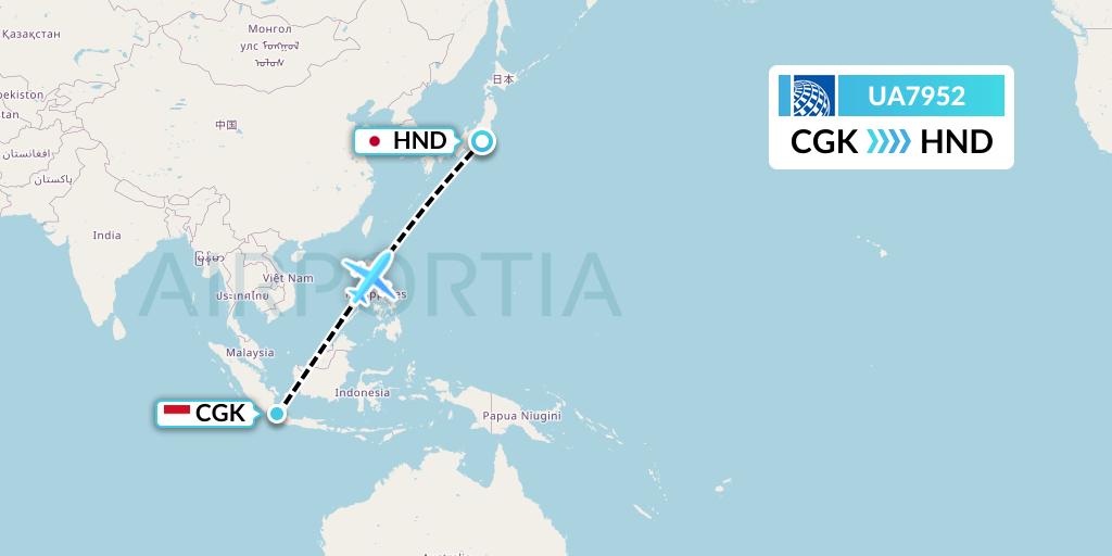 UA7952 United Airlines Flight Map: Jakarta to Tokyo