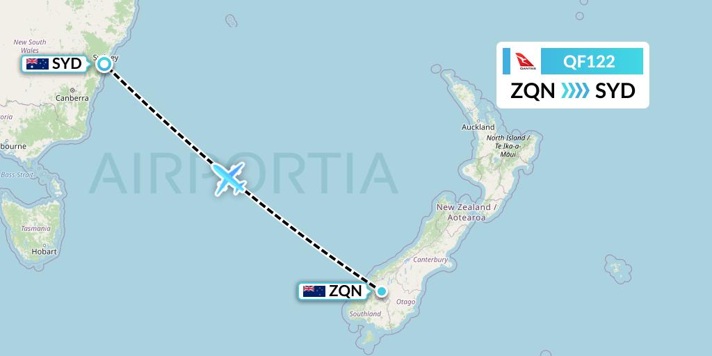 QF122 Qantas Flight Map: Queenstown to Sydney