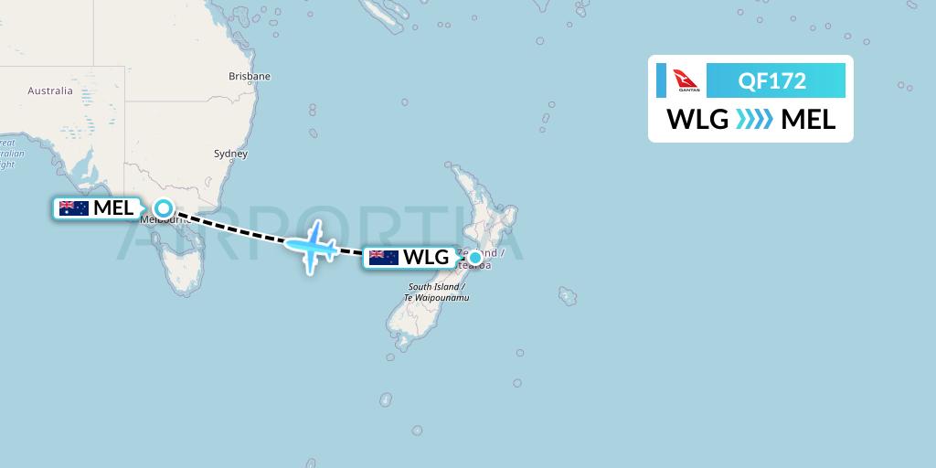 QF172 Qantas Flight Map: Wellington to Melbourne