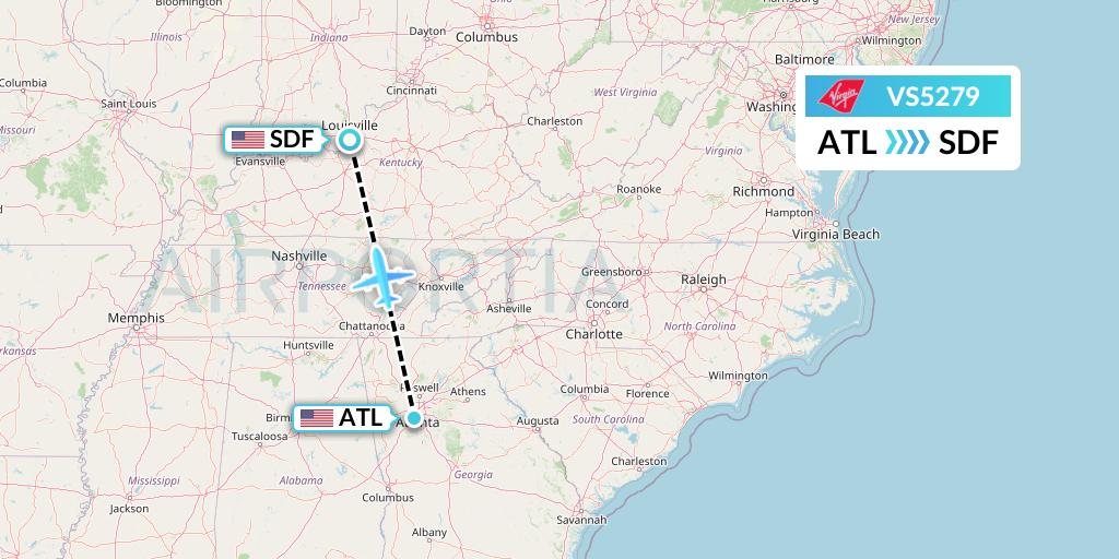 VS5279 Virgin Atlantic Airways Flight Map: Atlanta to Louisville