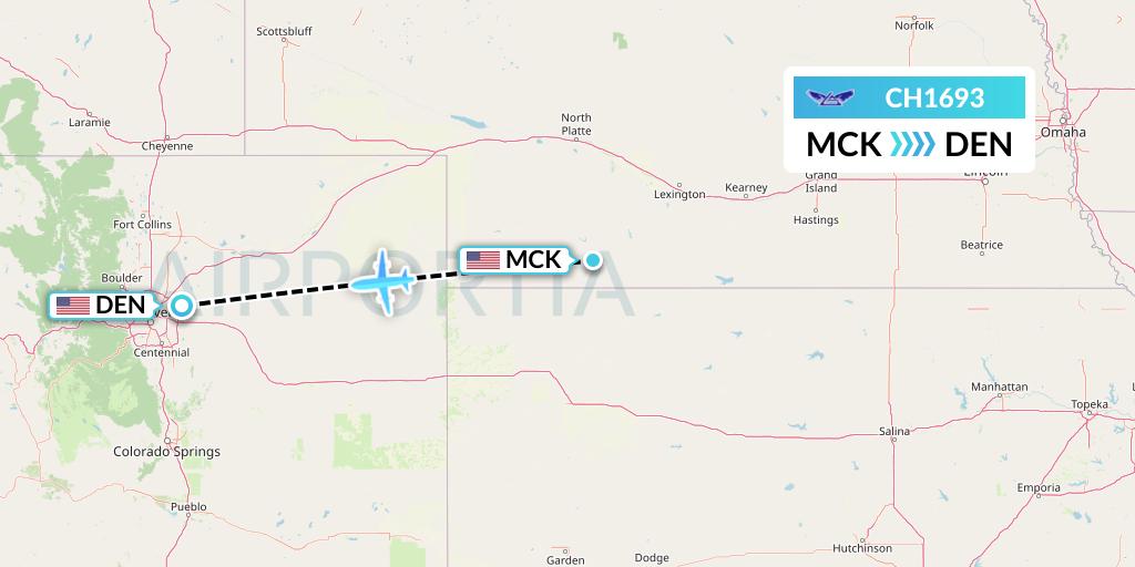 CH1693 Bemidji Airlines Flight Map: McCook to Denver