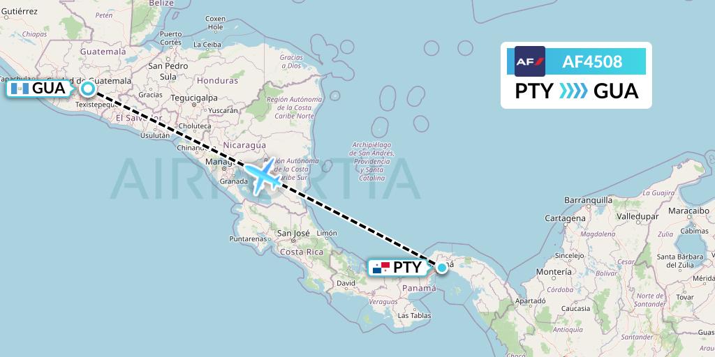 AF4508 Air France Flight Map: Panama City to Guatemala City