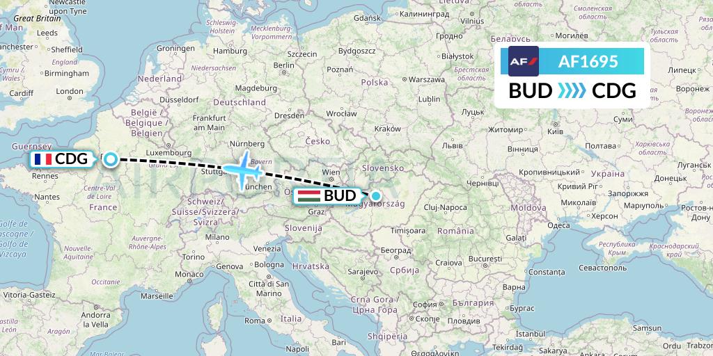 AF1695 Air France Flight Map: Budapest to Paris