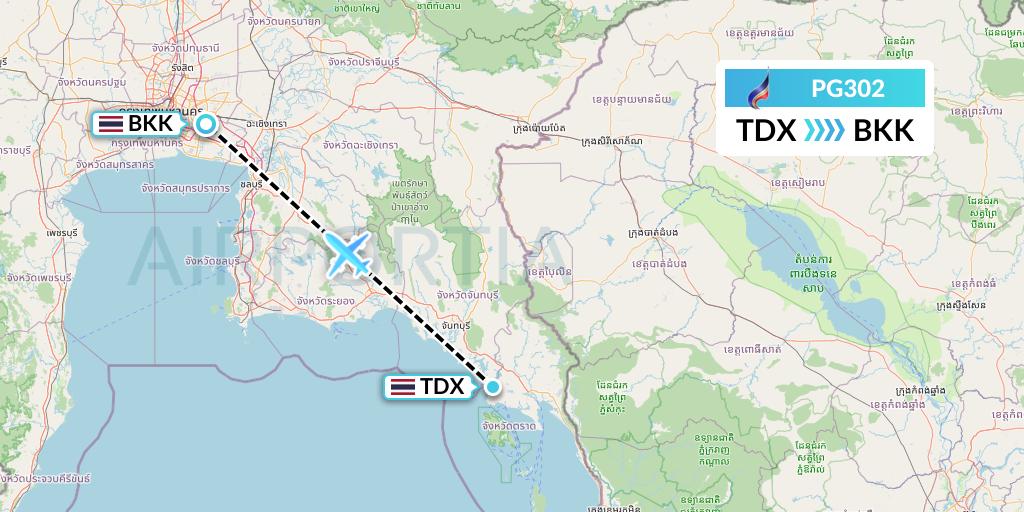 PG302 Bangkok Airways Flight Map: Trat to Bangkok