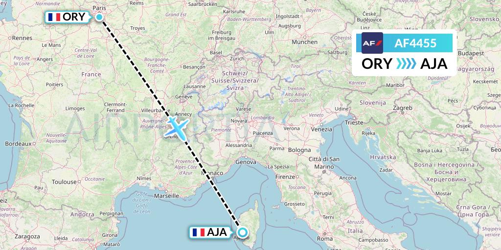 AF4455 Air France Flight Map: Paris to Ajaccio