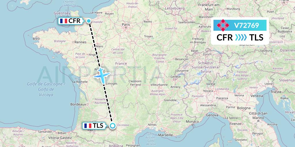 V72769 Volotea Flight Map: Caen to Toulouse