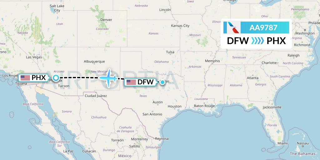 AA9787 American Airlines Flight Map: Dallas to Phoenix