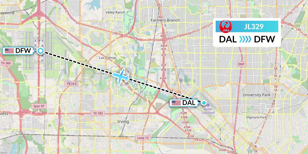JL329 Japan Airlines Flight Map: Dallas to Dallas