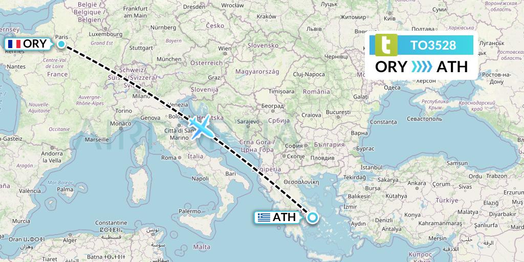 TO3528 Transavia France Flight Map: Paris to Athens