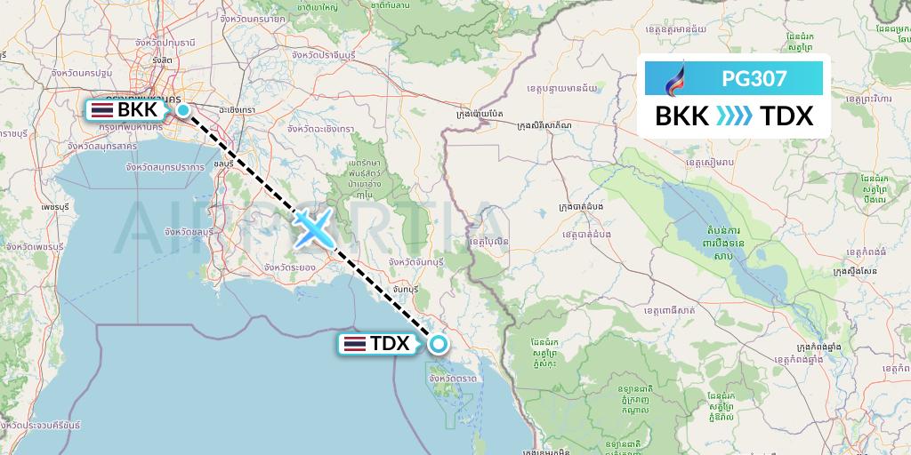 PG307 Bangkok Airways Flight Map: Bangkok to Trat