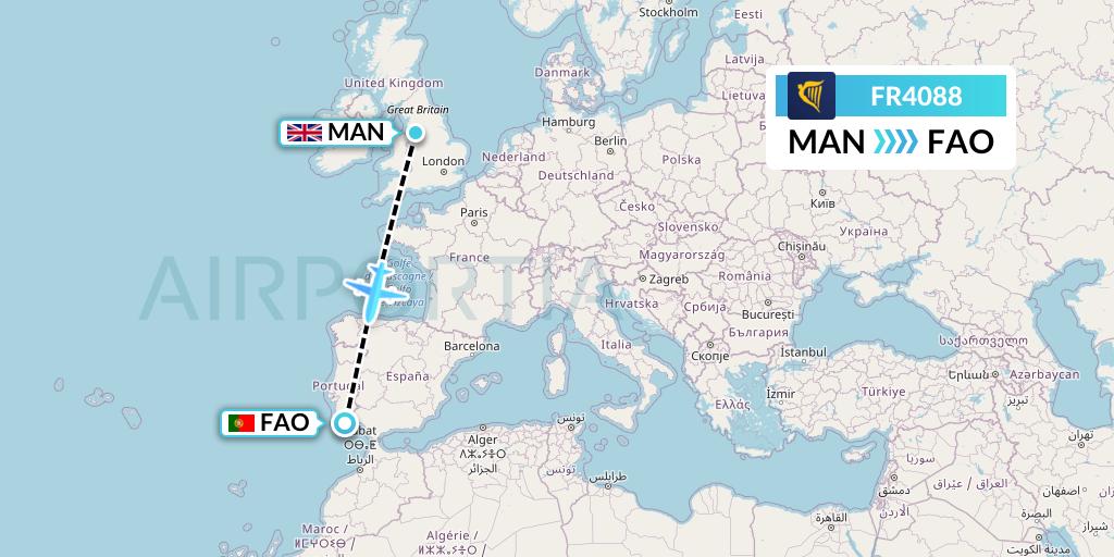 FR4088 Ryanair Flight Map: Manchester to Faro
