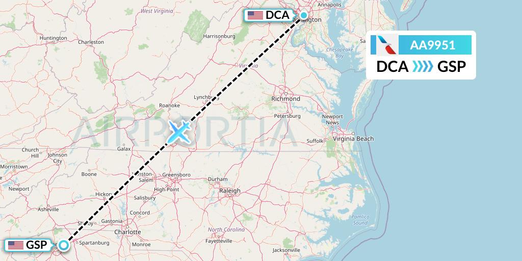 AA9951 American Airlines Flight Map: Washington to Greenville-Spartanburg