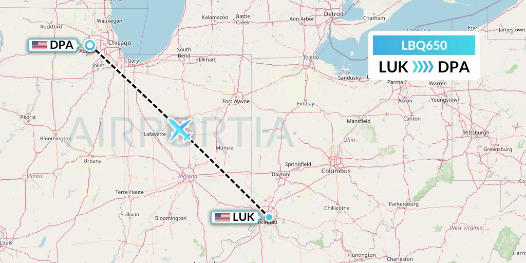 LBQ650 Quest Diagnostics Flight Map: Cincinnati to Chicago