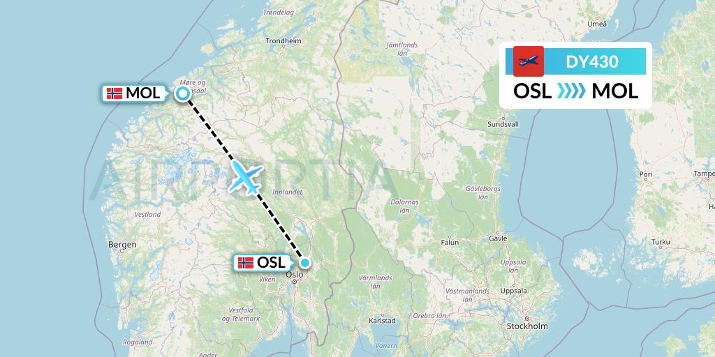 DY430 Norwegian Flight Map: Oslo to Molde