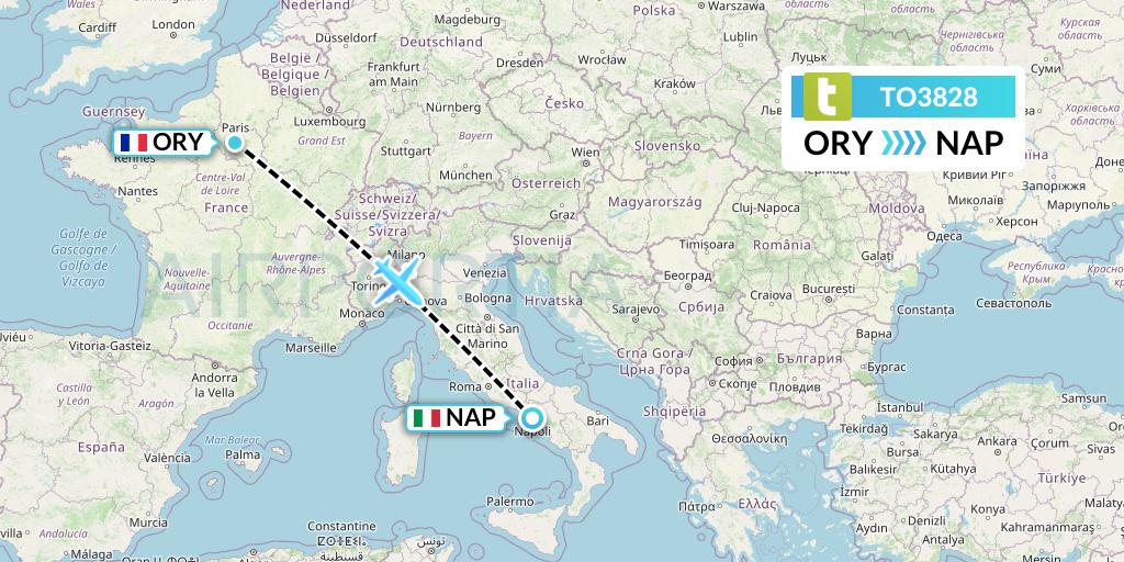 TO3828 Transavia France Flight Map: Paris to Naples