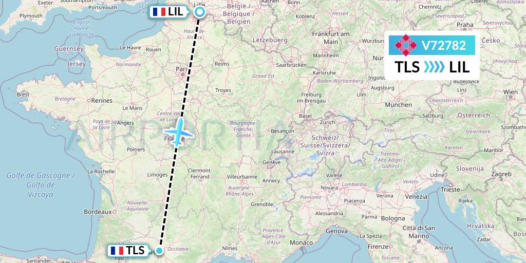 V72782 Volotea Flight Map: Toulouse to Lille