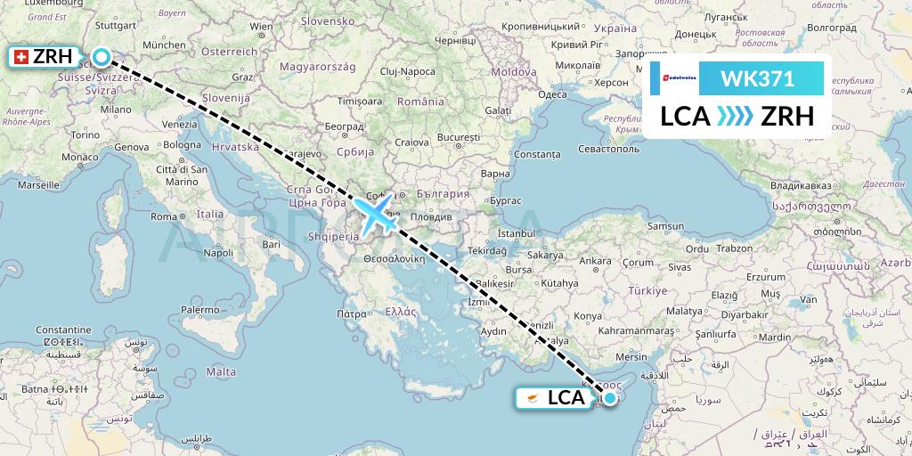 WK371 Edelweiss Air Flight Map: Larnaca to Zurich