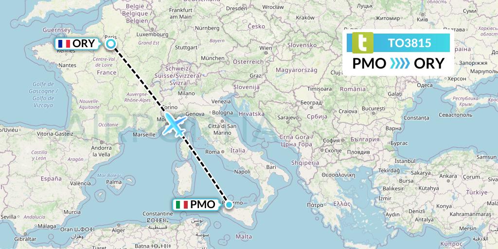 TO3815 Transavia France Flight Map: Palermo to Paris