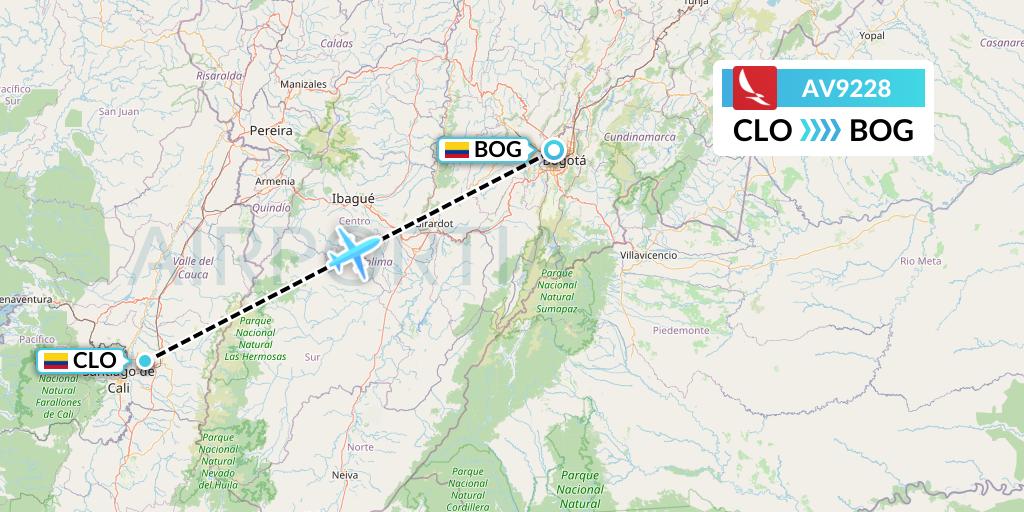 AV9228 Avianca Flight Map: Cali to Bogota