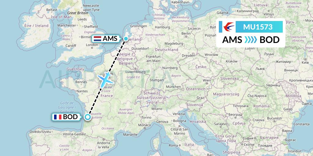 MU1573 China Eastern Airlines Flight Map: Amsterdam to Bordeaux