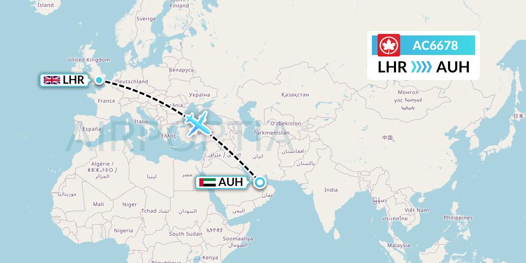 AC6678 Air Canada Flight Map: London to Abu Dhabi